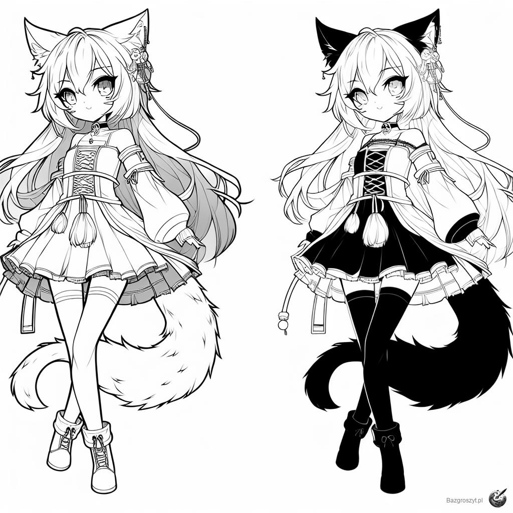 Kolorwanka - Malowanka: Anime Girl Cat - Bazgroszyt.pl